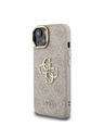Guess Guess PU 4G Kovové Logo Stand Fotoaparát Rám Zadný Kryt pre iPhone 14 Pink