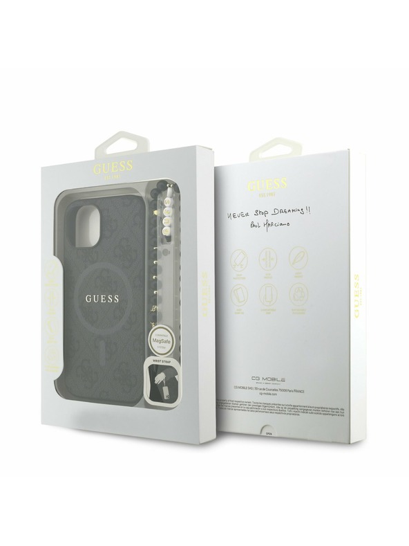 Guess Guess PU Koža 4G Farebný Prsteň Strap MagSafe Zadný Kryt pre iPhone 13 Black