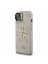 Guess Guess PU 4G Kovové Logo Stand Fotoaparát Rám Zadný Kryt pre iPhone 15 Pink