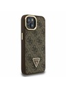 Guess Guess PU 4G Strass Trojuholníkové Logo Stand Fotoaparát Rám MagSafe Zadný Kryt pre iPhone 13 Brown