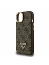 Guess Guess PU 4G Strass Trojuholníkové Logo Stand Fotoaparát Rám MagSafe Zadný Kryt pre iPhone 13 Brown