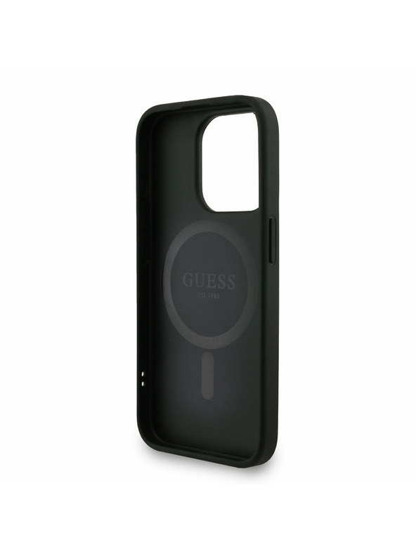 Guess Guess PU Koža 4G Farebný Prsteň Strap MagSafe Zadný Kryt pre iPhone 15 Pro Black