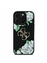 Guess Guess PU Grained Ruže 4G Kovové Logo Zadný Kryt pre iPhone 16 Pro Black