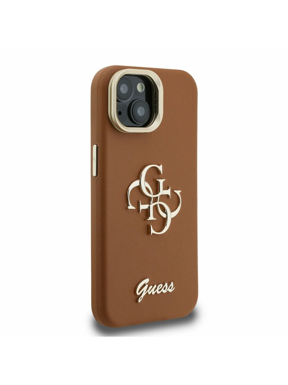 Guess Guess PU Grained 4G Logo Stand Zadný Kryt pre iPhone 15 Brown