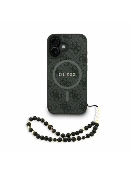 Guess Guess PU Koža 4G Farebný Prsteň Strap MagSafe Zadný Kryt pre iPhone 16 Black