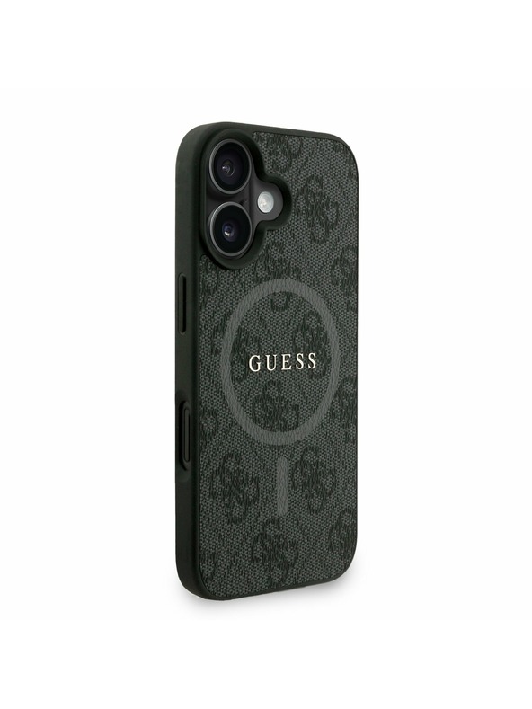 Guess Guess PU Koža 4G Farebný Prsteň Strap MagSafe Zadný Kryt pre iPhone 16 Black