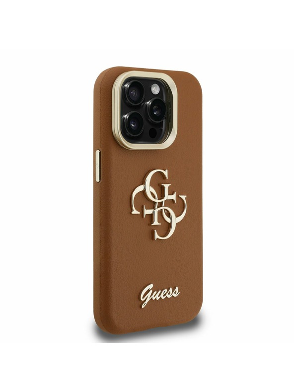 Guess Guess PU Grained 4G Logo Stand Zadný Kryt pre iPhone 15 Pro Max Brown