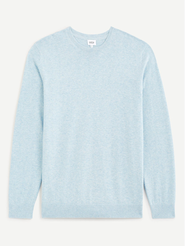 Celio Svetlomodrý pánsky bavlnený základný sveter Celio Decoton