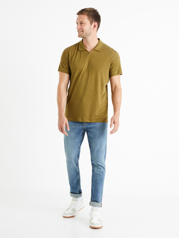 Celio Khaki pánska základná polokošeľa Celio Deolive