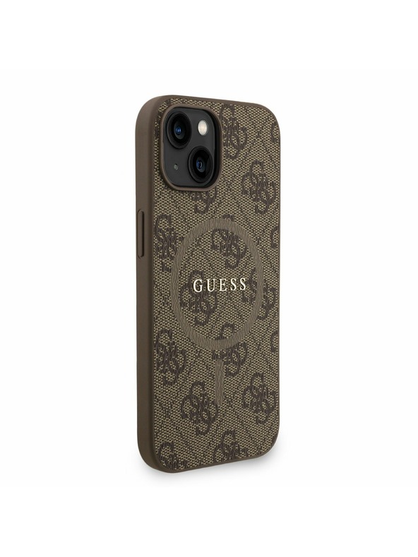 Guess Guess PU Leather 4G Colored Ring Strap MagSafe Zadný Kryt pre iPhone 15 Brown