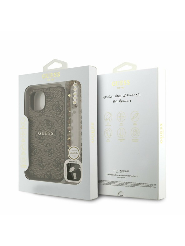 Guess Guess PU Leather 4G Colored Ring Strap MagSafe Zadný Kryt pre iPhone 15 Brown