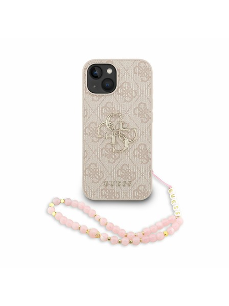 Guess Guess PU 4G Metal Logo Strap Zadný Kryt pre iPhone 15 Pink