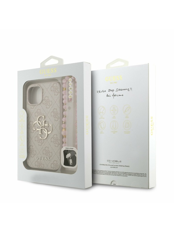 Guess Guess PU 4G Metal Logo Strap Zadný Kryt pre iPhone 15 Pink