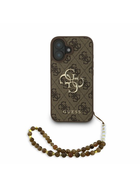 Guess Guess PU 4G Metal Logo Strap Zadný Kryt pre iPhone 16 Brown