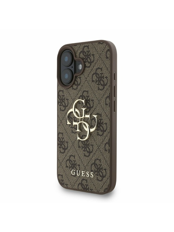 Guess Guess PU 4G Metal Logo Strap Zadný Kryt pre iPhone 16 Brown