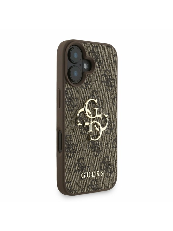 Guess Guess PU 4G Metal Logo Strap Zadný Kryt pre iPhone 16 Brown
