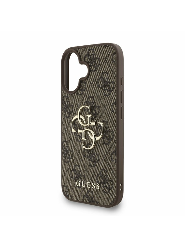 Guess Guess PU 4G Metal Logo Strap Zadný Kryt pre iPhone 16 Brown