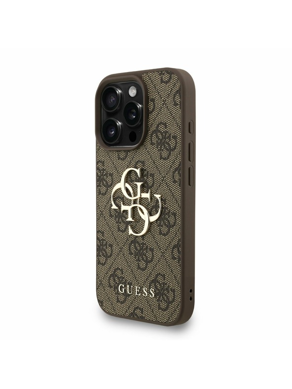 Guess Guess PU 4G Metal Logo Strap Zadný Kryt pre iPhone 16 Pro Brown
