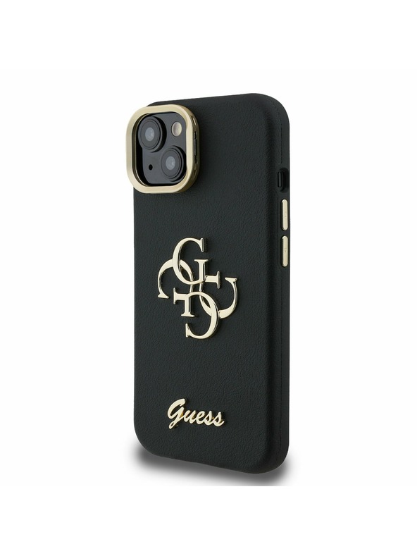 Guess Guess PU Grained 4G Logo Stand Camera Frame Zadný Kryt pre iPhone 13 Black