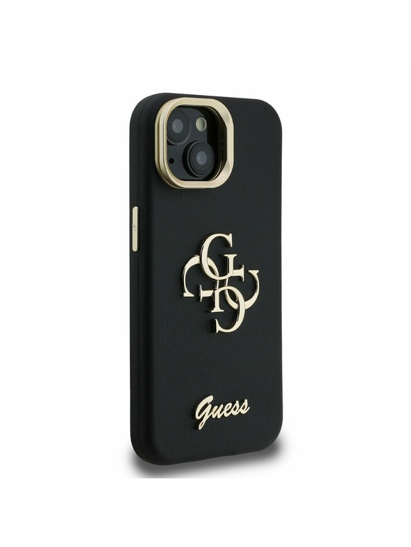 Guess Guess PU Grained 4G Logo Stand Camera Frame Zadný Kryt pre iPhone 13 Black