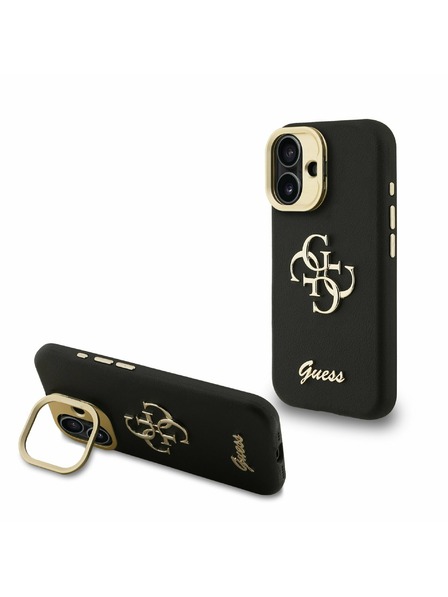 Guess Guess PU Grained 4G Logo Stand Camera Frame Zadný Kryt pre iPhone 16 Black
