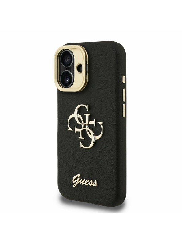 Guess Guess PU Grained 4G Logo Stand Camera Frame Zadný Kryt pre iPhone 16 Black