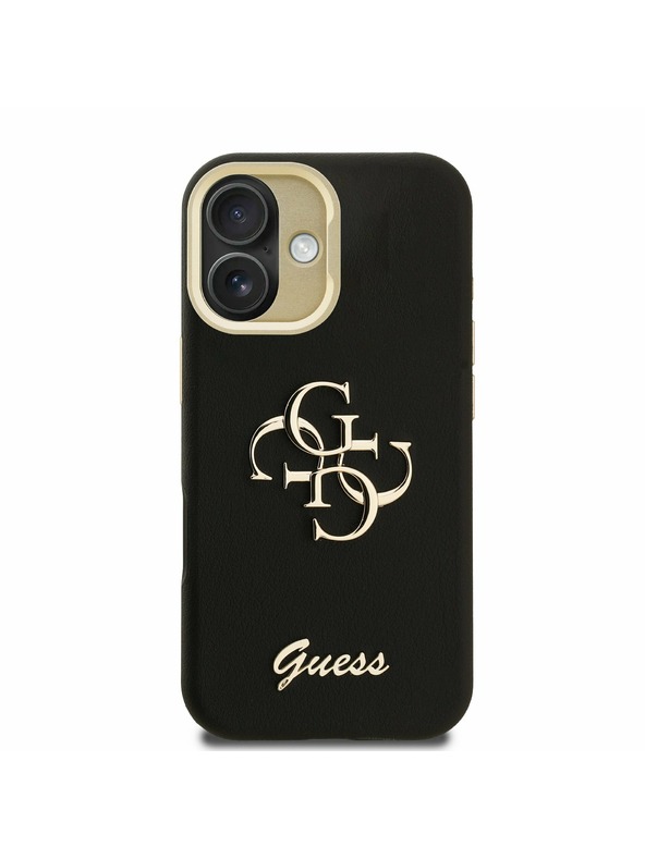 Guess Guess PU Grained 4G Logo Stand Camera Frame Zadný Kryt pre iPhone 16 Black