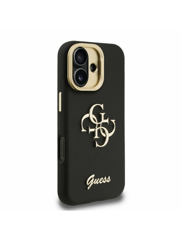 Guess Guess PU Grained 4G Logo Stand Camera Frame Zadný Kryt pre iPhone 16 Black
