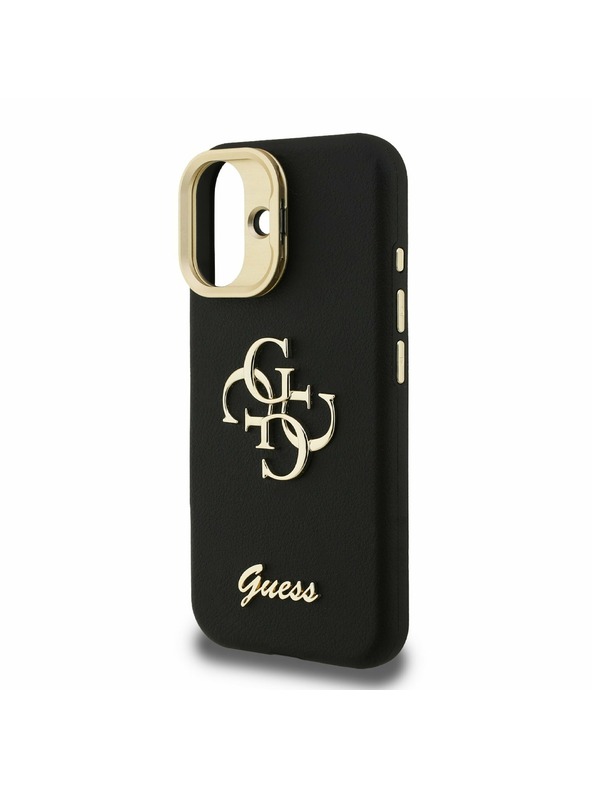 Guess Guess PU Grained 4G Logo Stand Camera Frame Zadný Kryt pre iPhone 16 Black