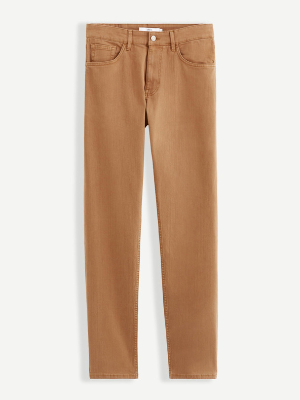 Celio Hnedé pánske džínsy rovného strihu Celio Vopry1
