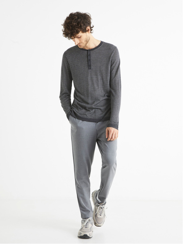 Celio Tmavosivý pánsky pruhovaný sveter Celio Bestripe
