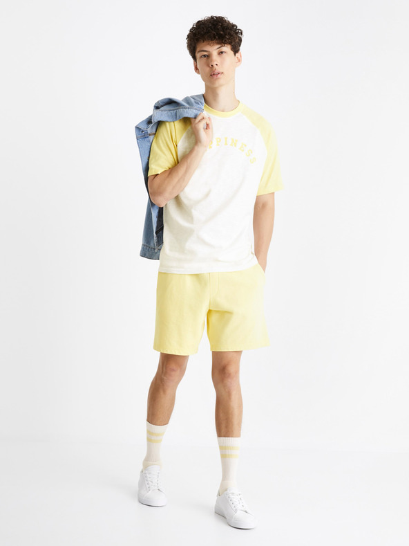 Celio Žlto-biele pánske tričko Celio Ceraglan Happiness