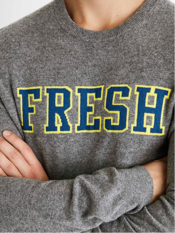 Celio Šedý pánsky sveter z merino vlny Celio Cenormal