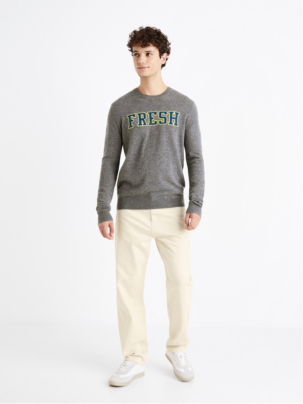 Celio Šedý pánsky sveter z merino vlny Celio Cenormal