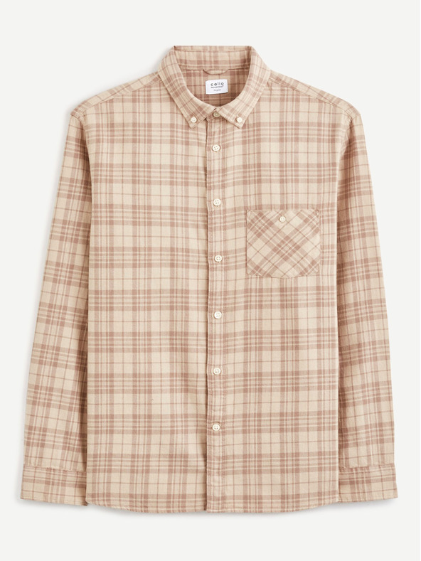 Celio Bézová kockovaná flanelová košeľa Celio Canewto