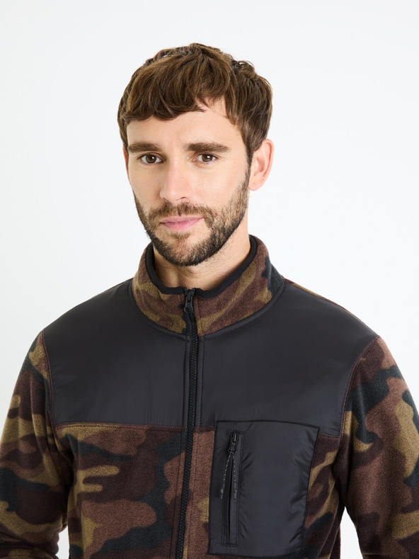 Celio Hnedá pánska army mikina na zips Celio Fecamo