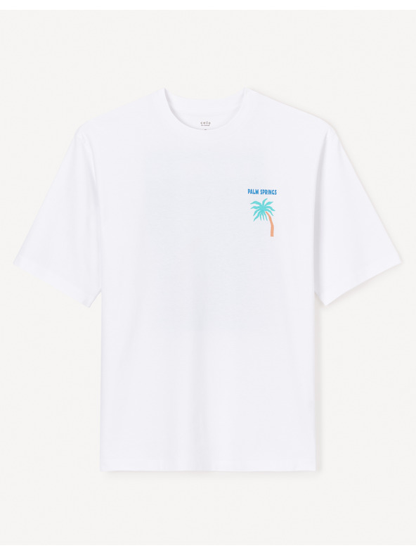 Celio Biele pánske tričko nadrozmernej veľkosti Celio Jecalif