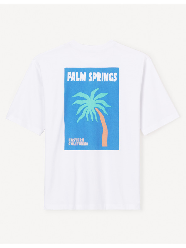 Celio Biele pánske tričko nadrozmernej veľkosti Celio Jecalif