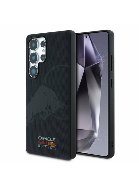Oracle Red Bull Racing Red Bull Kožený Sieťovaný Razený Logo MagSafe Zadný Kryt pre Samsung Galaxy S25 Ultra Navy