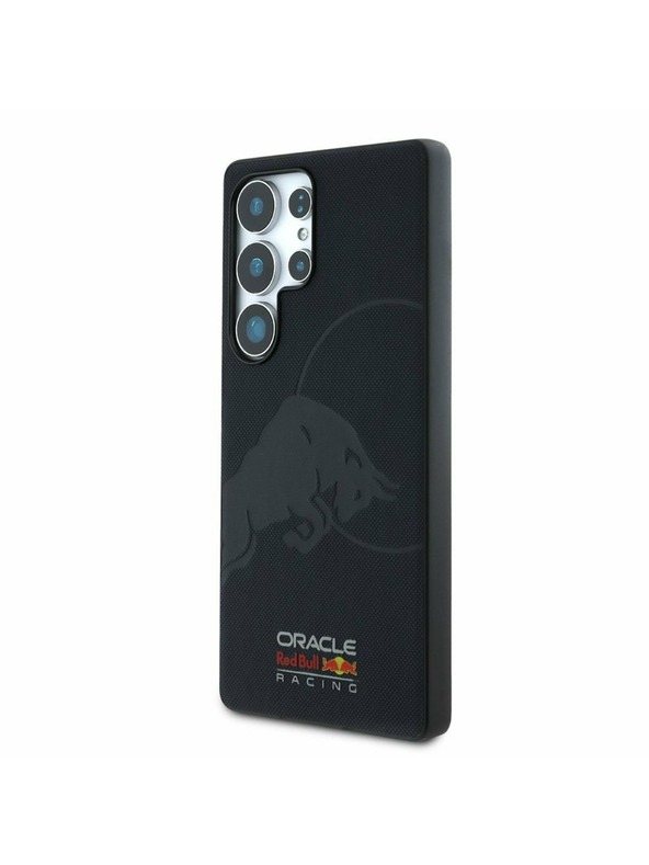 Oracle Red Bull Racing Red Bull Kožený Sieťovaný Razený Logo MagSafe Zadný Kryt pre Samsung Galaxy S25 Ultra Navy