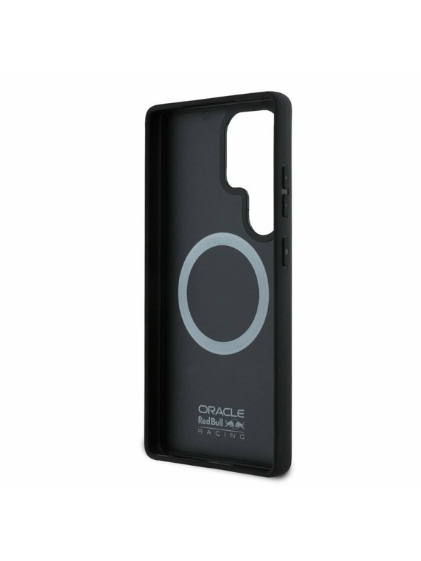 Oracle Red Bull Racing Red Bull Kožený Sieťovaný Razený Logo MagSafe Zadný Kryt pre Samsung Galaxy S25 Ultra Navy