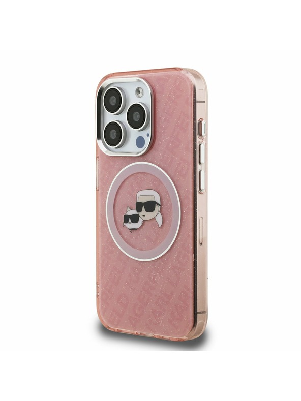 Karl Lagerfeld Karl Lagerfeld IML K&CH Heads Repeated Logo MagSafe Zadný Kryt pre iPhone 15 Pro Pink