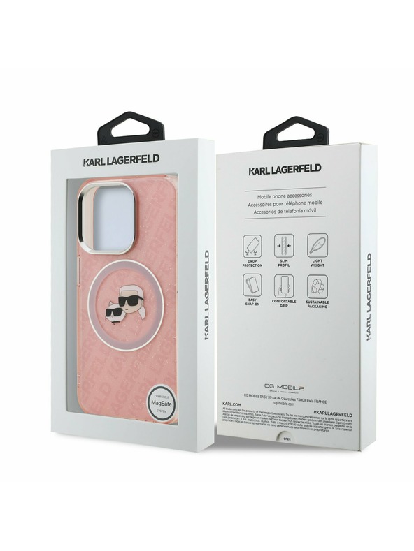 Karl Lagerfeld Karl Lagerfeld IML K&CH Heads Repeated Logo MagSafe Zadný Kryt pre iPhone 15 Pro Pink