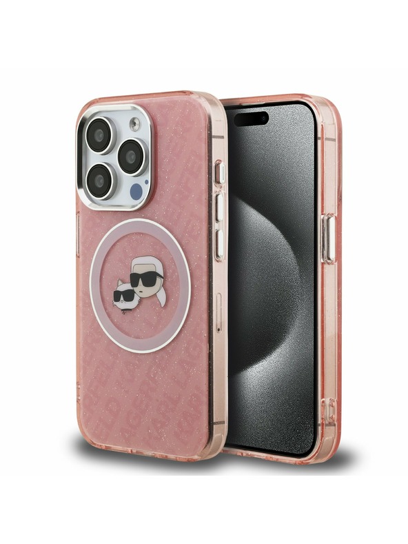 Karl Lagerfeld Karl Lagerfeld IML K&CH Heads Repeated Logo MagSafe Zadný Kryt pre iPhone 15 Pro Max Pink