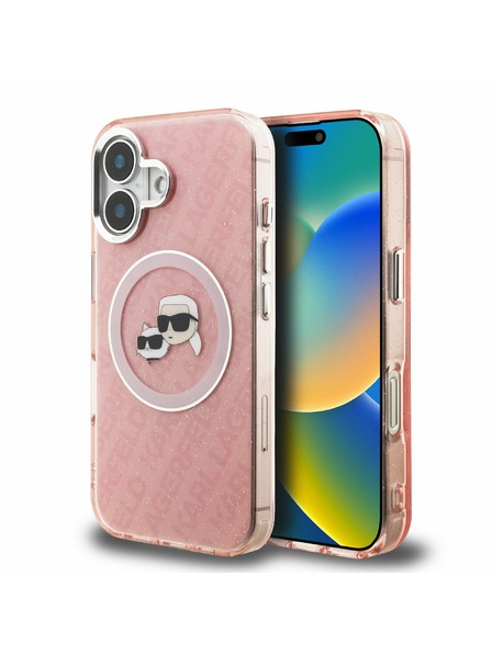 Karl Lagerfeld Karl Lagerfeld IML K&CH Heads Repeated Logo MagSafe Zadný Kryt pre iPhone 16 Pink