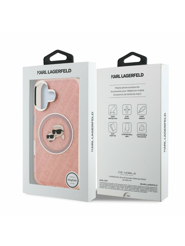Karl Lagerfeld Karl Lagerfeld IML K&CH Heads Repeated Logo MagSafe Zadný Kryt pre iPhone 16 Pink