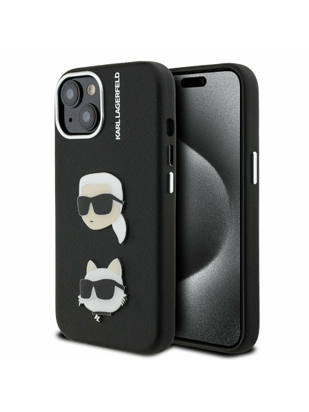 Karl Lagerfeld Karl Lagerfeld Grained PU K&CH Heads Zadný Kryt pre iPhone 15 Black