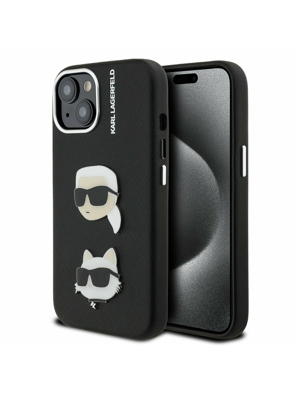 Karl Lagerfeld Karl Lagerfeld Grained PU K&CH Heads Zadný Kryt pre iPhone 15 Black