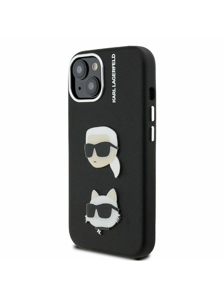 Karl Lagerfeld Karl Lagerfeld Grained PU K&CH Heads Zadný Kryt pre iPhone 15 Black