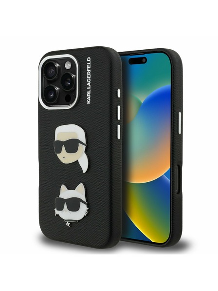 Karl Lagerfeld Karl Lagerfeld Grained PU K&CH Heads Zadný Kryt pre iPhone 16 Pro Black